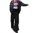 thumbnail image 1 of VISgogo Pantalones casuales de primavera para mujer, pantalones con cordón de ajuste holgado de cintura media de color sólido para niñas, marrón/negro VISgogo moda, 1 of 6
