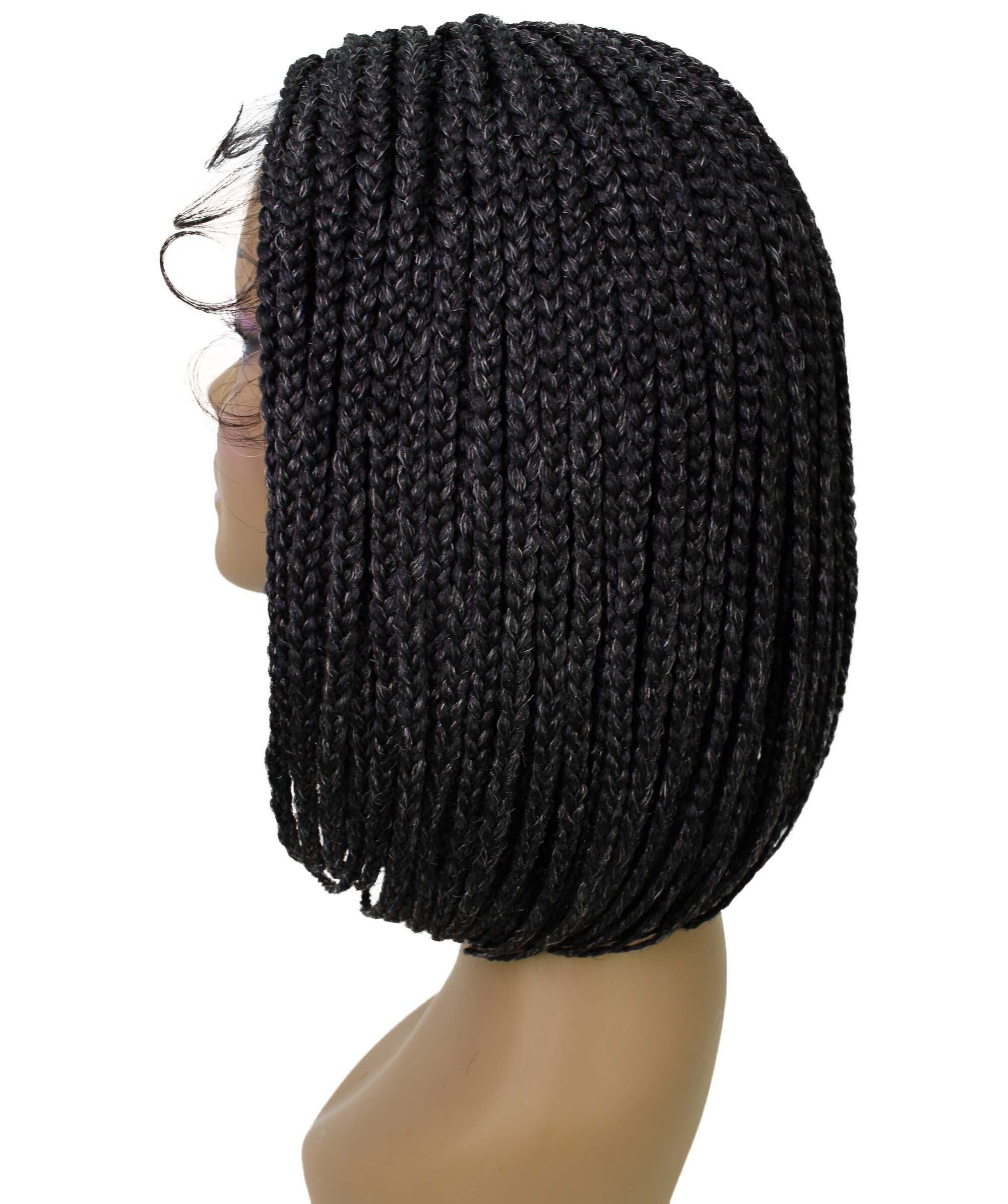 LUXLUXE Tiara Straight Braided Wig, 12 in Long 4X4, Salt and Pepper Grey