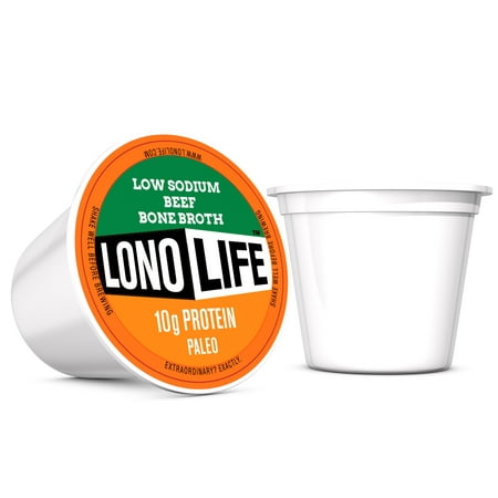 LonoLife Low-Sodium Grass-Fed Beef Bone Broth Powder with 10g Protein, Single Serve Cups, 10