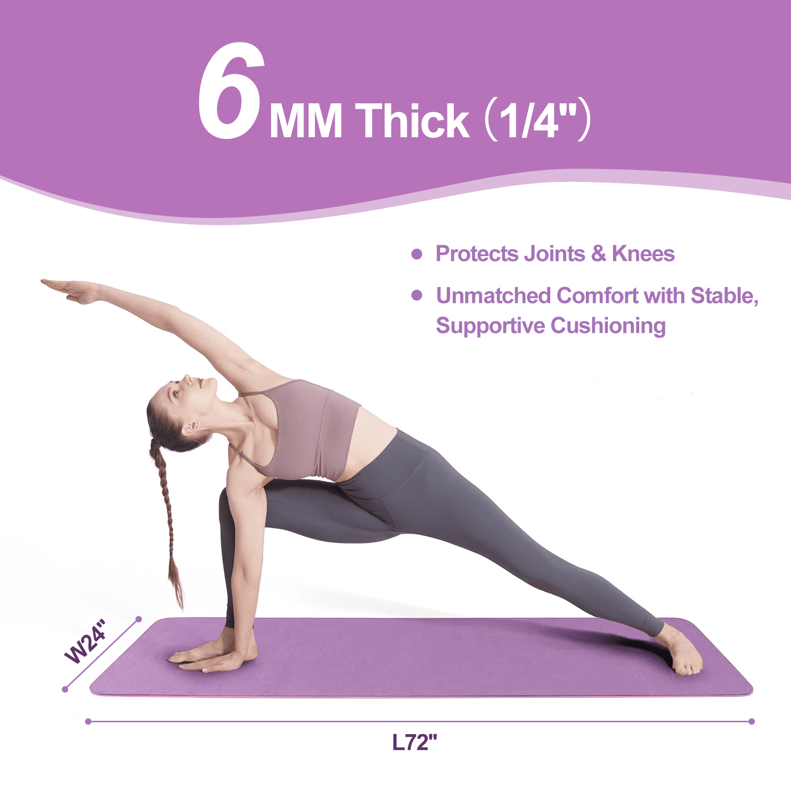 Cshidworld Yoga Mat, 6mm Thick Eco-Friendly TPE Exercise Mat with Carrying Strap and Storage Bag, Non-Slip Workout Mat for Yoga, Gym and Floor Exercises, 72" x 24"