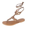 thumbnail image 3 of Juebong Sandals clearance Lace Up Women Girls Sandals - Open Toe Wrap Ankle Strap Flat Slide Sandals - Comfortable Slip On Thong Strappy Spring Summer Shoes., 3 of 5