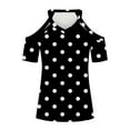 thumbnail image 4 of Lovskoo Womens Summer Tops Trendy Polka Dot Print V-Neck Off Shoulder Casual Short Sleeved Top Shirt Black, 4 of 6