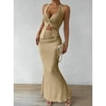 thumbnail image 5 of Women'S Two Piece Outfits Twist Front Halter Tops and Skirt Summer Set Khaki XS, 5 of 9