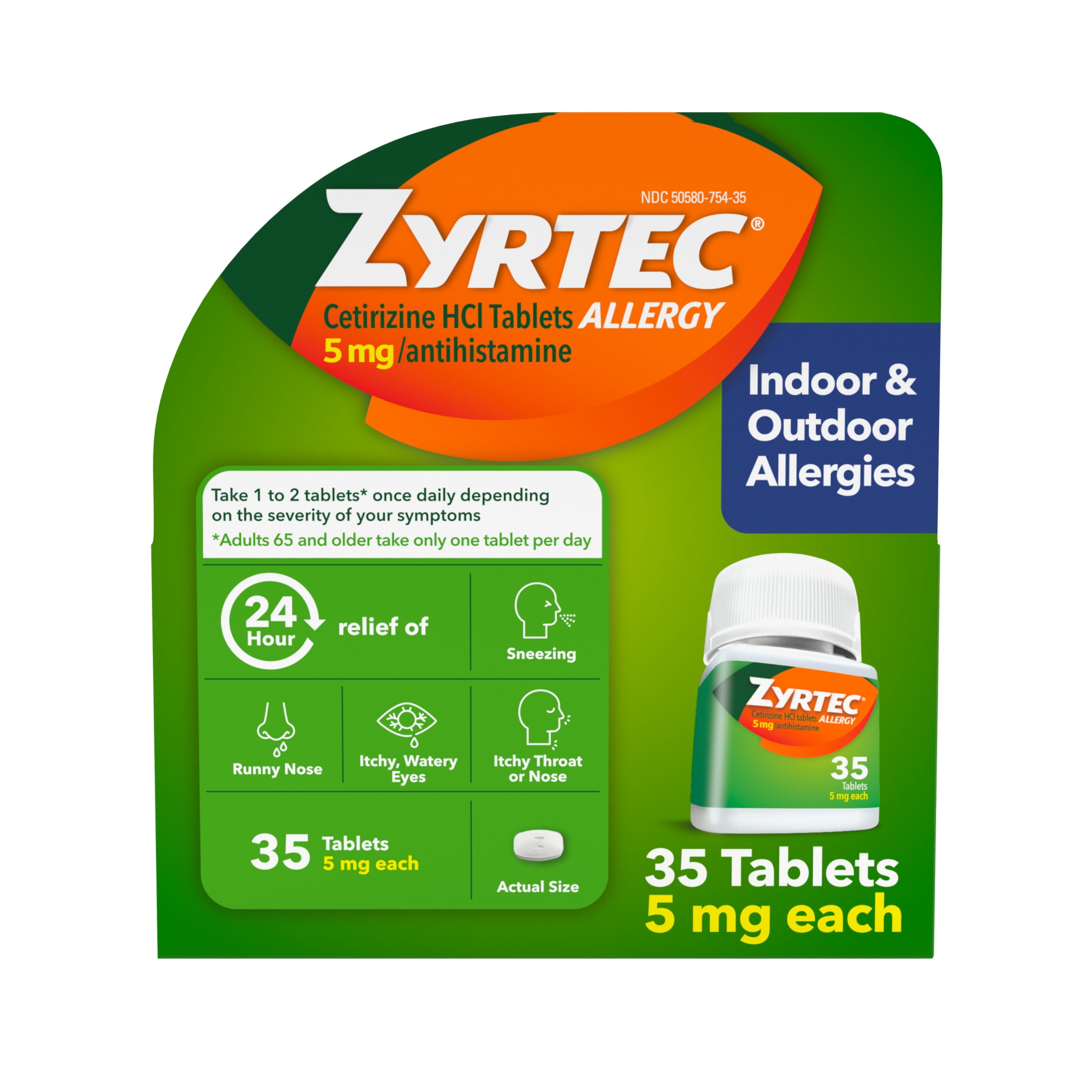 (2 pack) Zyrtec 24 Hour Low Dose Allergy Relief Tablets with 5 mg Cetirizine HCl, 35 Count