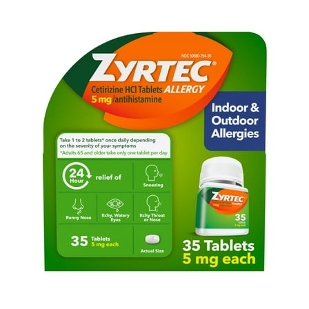 Zyrtec 24 Hour Low Dose Allergy Relief Tablets with 5 mg Cetirizine HCl, 35 Count