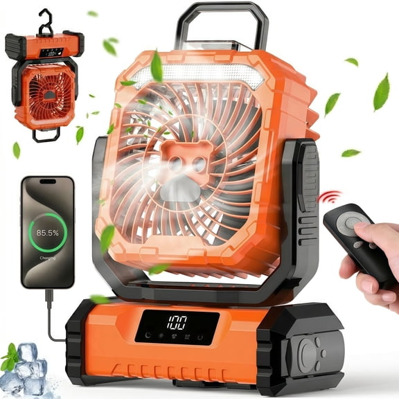 WLRETMCI Portable Camping Fan Rechargeable Battery Operated Fan with Light and Mist 20000mAh Outdoor Fan for Tent Travel Emergency