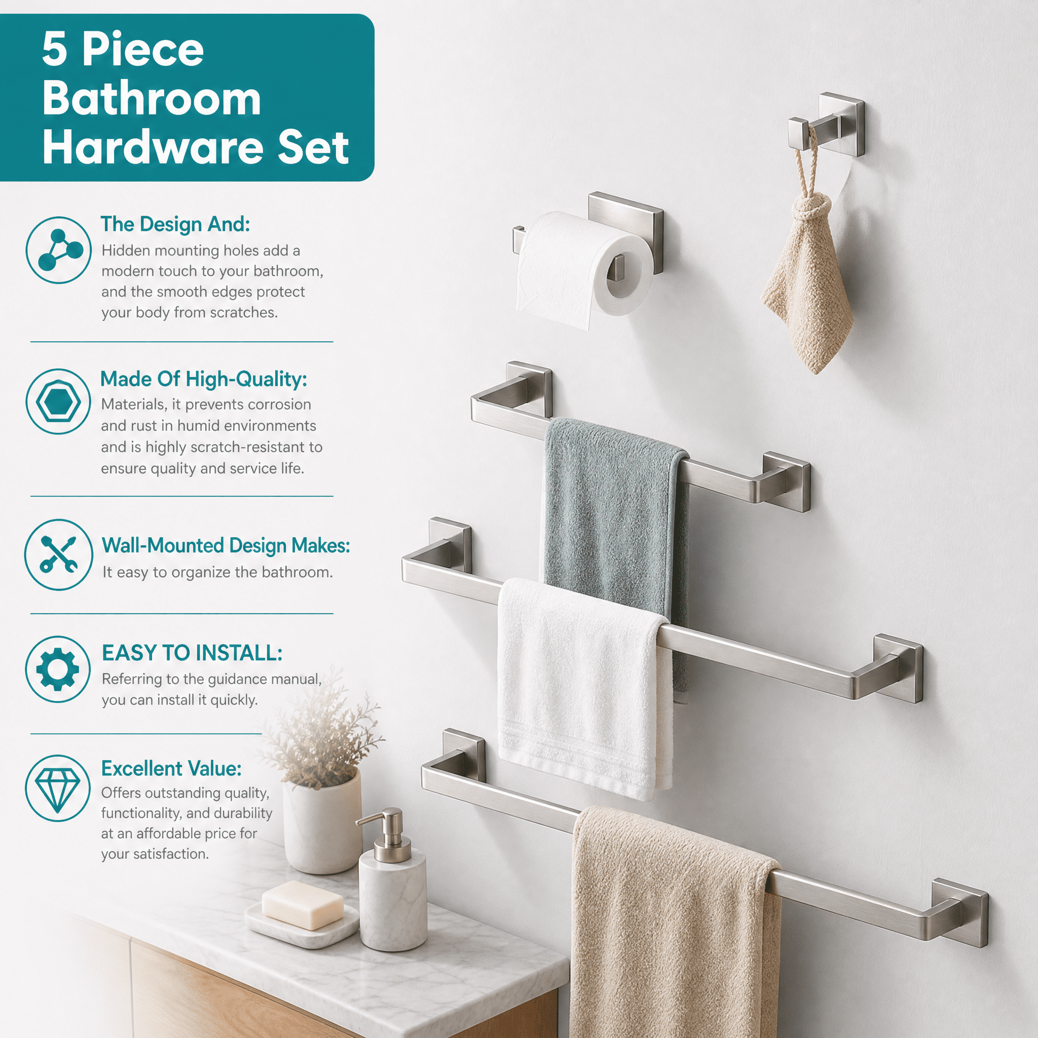 5 Piece Bathroom Hardware Set