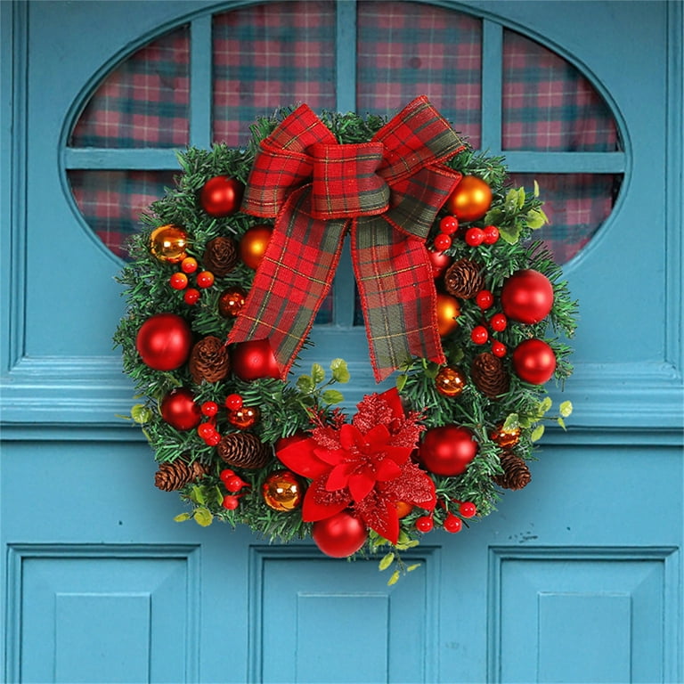 Christmas Ball Wreath with Bow, 2024 Red Bow Christmas