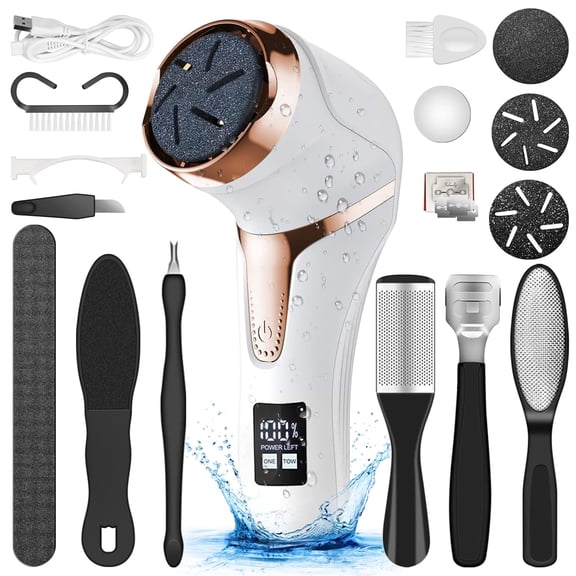 Syenll Electric Callus Remover for feet, Rechargeable Pedicure Tool with 3 Heads and LCD Display, Foot File for Foot Care Deadskin, White