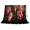 thumbnail image 2 of Flaming Jeweled Heart Surrounded by Pink Peonies, Soft Flannel Blanket with Baroque Floral Illustration Print, Housewarming Gift and Home Decor for Bedroom and Living Room, 2 of 7