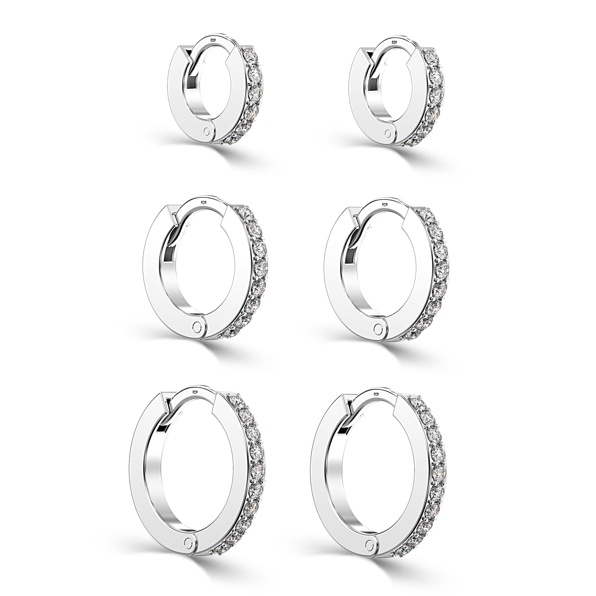 Mini 925 Sterling Silver Huggie Hoop Earrings - 5mm Tiny Black CZ Hoops For Upper Ear & Third Piercing