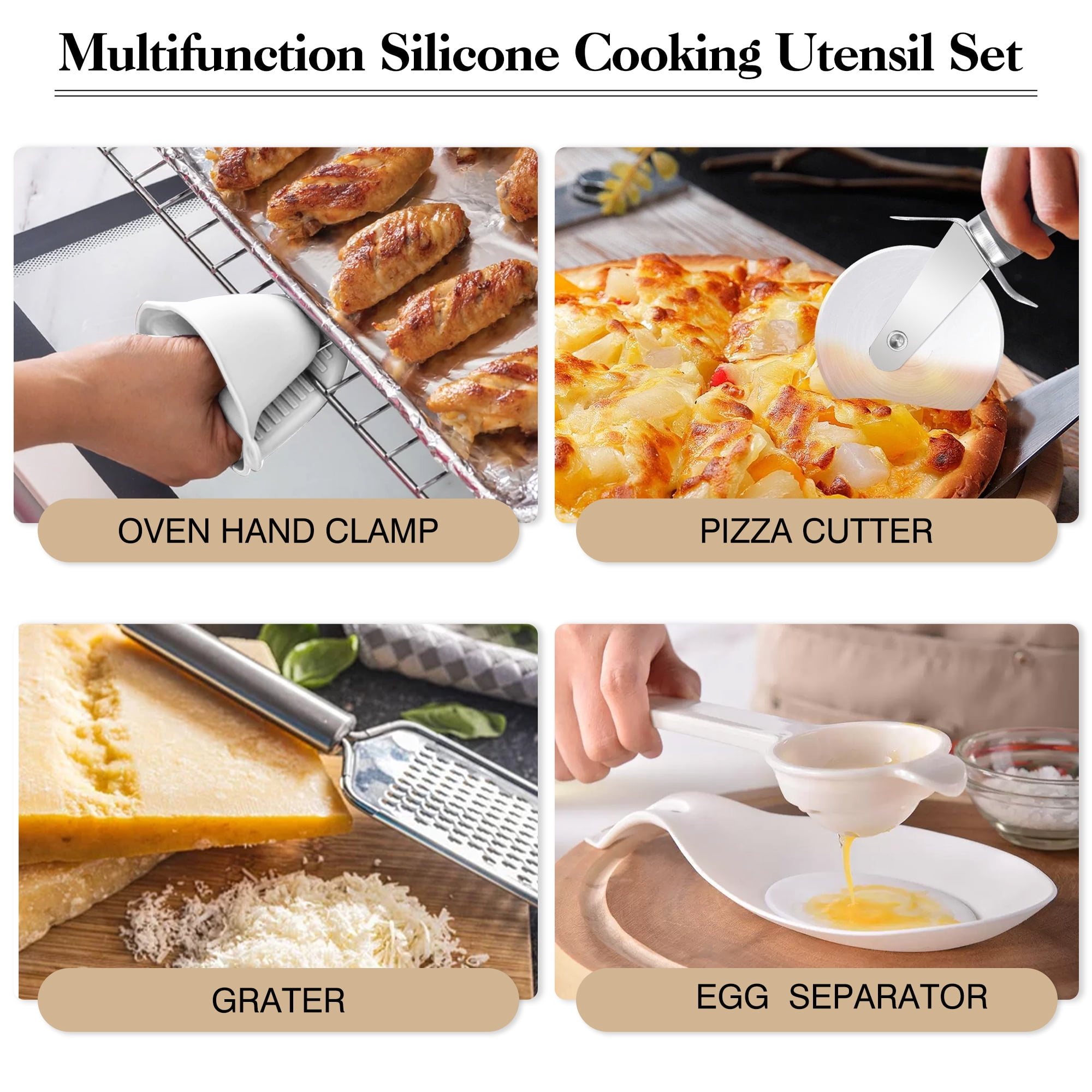 Silicone Kitchenware Set, 44-Piece Non-Stick Cooking Utensils Kitchen Set, Non-Stick 446°F/230°C Heat-Resistant Cookware (white)