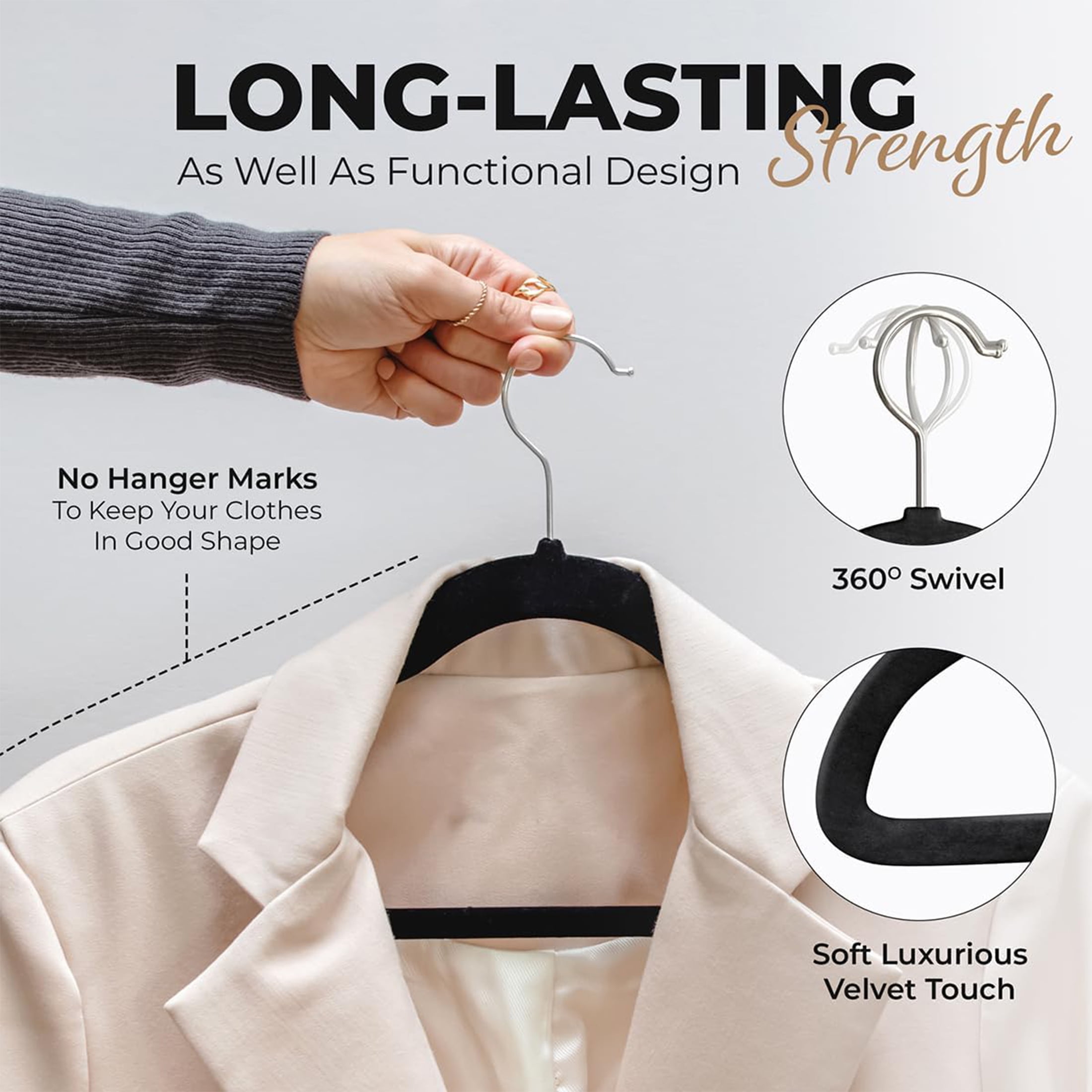 Lifetime Appliance Parts 200 Pack Velvet Hanger for Shirt Pants Dresses Skirts Suits Jackets - Slim Space Saving Design - Sturdy & Durable Design with Shoulder Grooves Hook - Black
