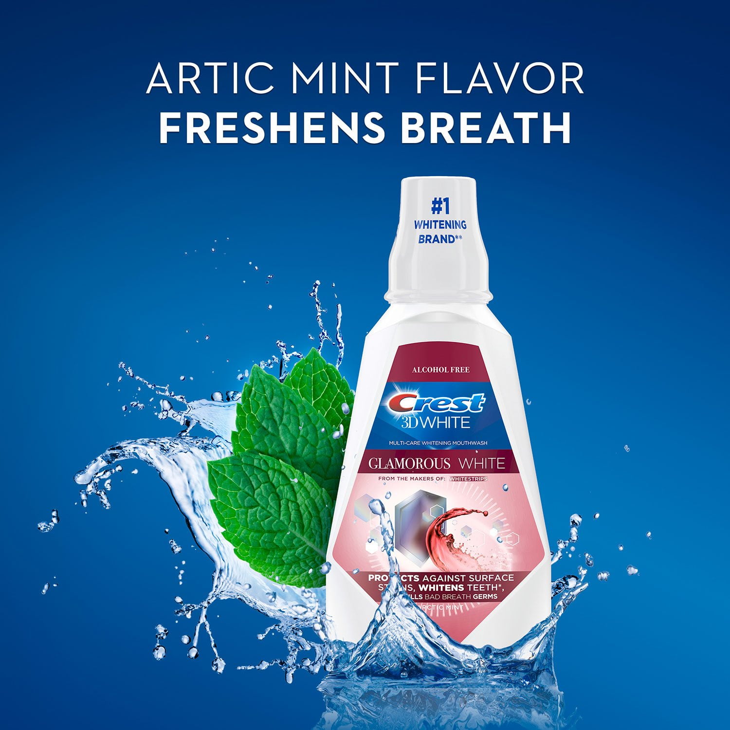 Crest 3D White Glamorous White Mouthwash, Clean Whitening, Multi-Care Whitening Mouthwash, Radiant Mint, 946 ml (32 FL OZ) - 2 Pack