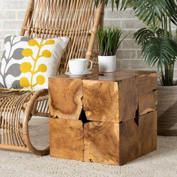 bali & pari Eldora Teak Root Rustic End Table, Natural Brown