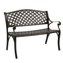 MYZBBD Outdoor Cast Aluminum Bench with Mesh Backrest, 40" Patio Garden Bench for Park and Yard, All-Weather Heavy-Duty Rust-Resistant Outdoor Sea