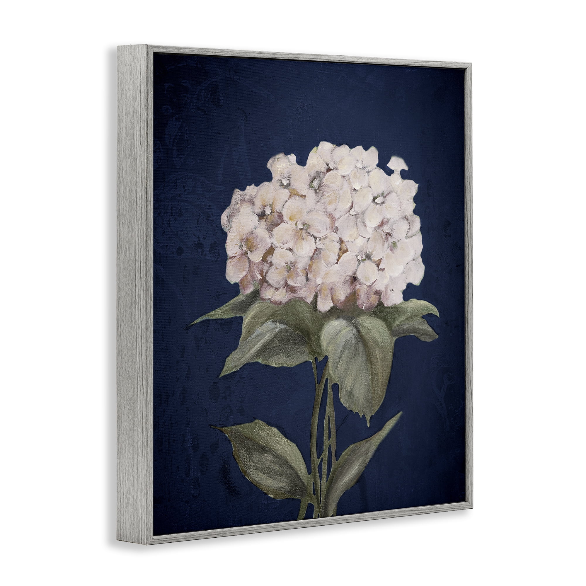 Stupell Industries Single Hydrangea Bloom Botanical & Floral Painting Gray Framed Art Print Wall Art, 11 x 14