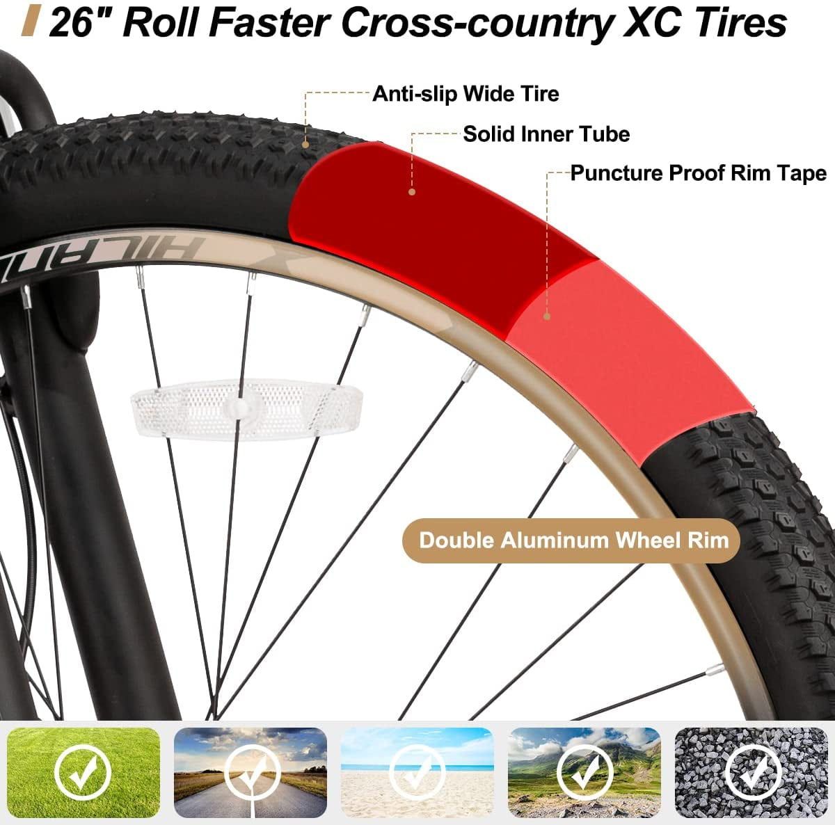 Hiland 26 inch Mountain Bike Aluminum 17 19 inch Frame for Unisex Mens Womens MTB Bicycle Walmart