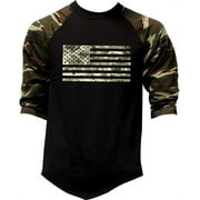 Men's Digital Camo Flag US Army Tee Black/Camo Raglan Baseball T-Shirt Large Black/Camo