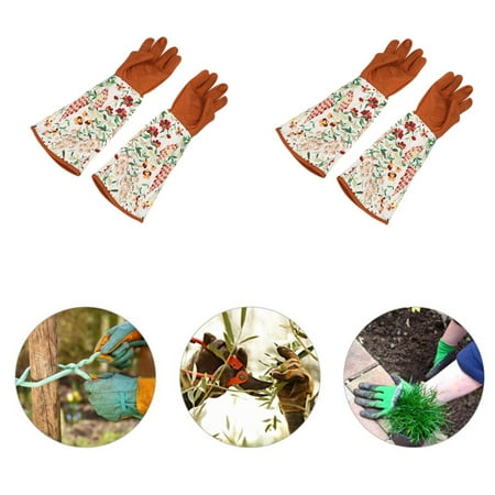 HURRISE 2 Pairs of Long Sleeve Gardening Gloves Hands Protector for Garden Yard Pruning Trimming (Best Gloves For Trimming Weed)