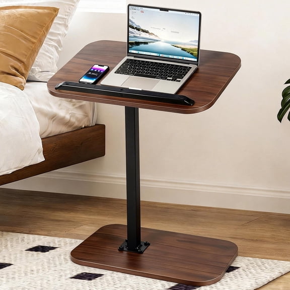 PinkSheep Small Side Table End Table Accent Table Tray Table Mini Table Little Table for Living Room Small Spaces, Walnut, Height Adjustable