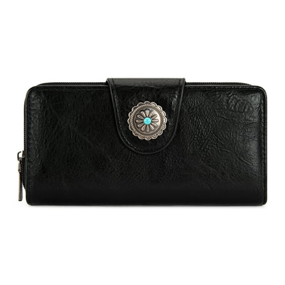 Montana West Purses for Women RFID Blocking Wallet Large Capacity Phone Clutch Wallet Ladies Western Bifold Wallet Wallets for Women Leather Wallet with Card Holder, Black