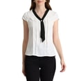 thumbnail image 5 of Allegra K Women's Pleated Front  V Tie Neck Cap Sleeve Work Office Tops, 5 of 6