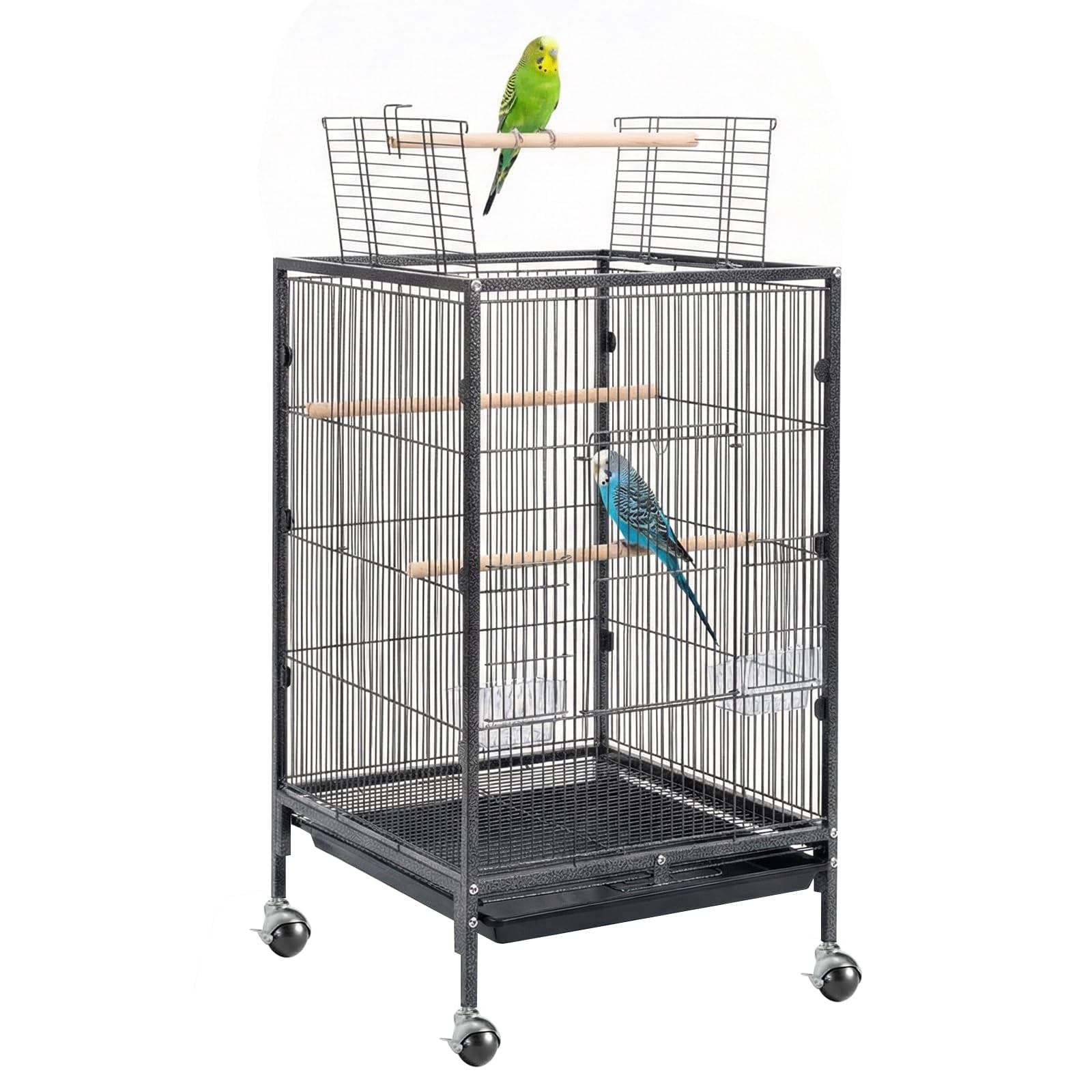 Heavy Duty Metal Bird Cage with Play Open Top – 38'' Tall Flight Cage for Parakeets, Cockatiels, Canaries, Lovebirds, Conures, Budgies, Small Parrots – Easy Assembly & Cleaning – With Rolling Stand