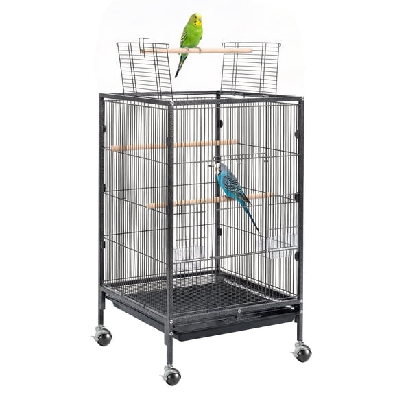 Bird Cage with Play Open Top, Heavy Duty Metal Bird Flight Cage with Rolling Stand for Parakeets, Canaries, Lovebirds, Small Quaker, Cockatiels, Budgie, Easy Assembly & Cleaning