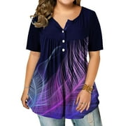 Scvgkk Women's Plus Size Short Sleeve Floral Gradient Color Casual Blouse Shirts Top