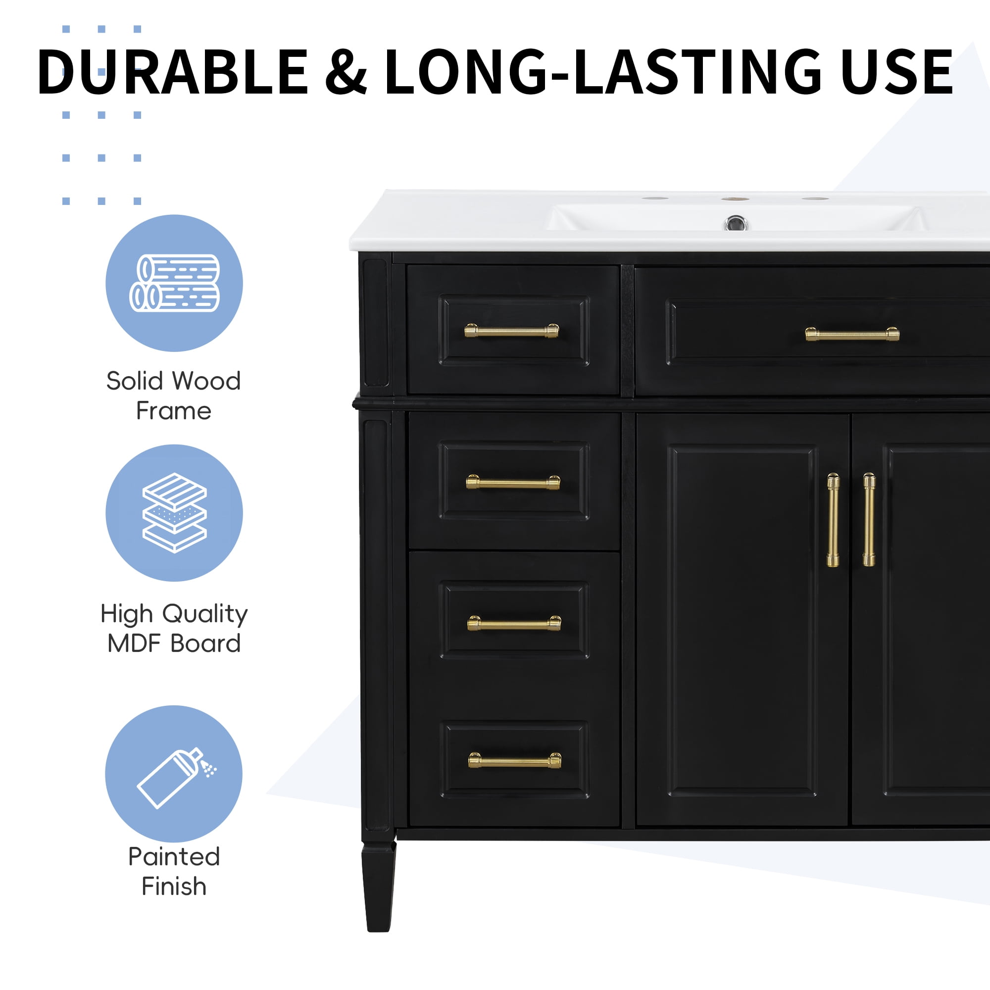 Alvantor 36" Bathroom Vanity with Sink, Freestanding Storage Cabinet with Flip Drawers Black