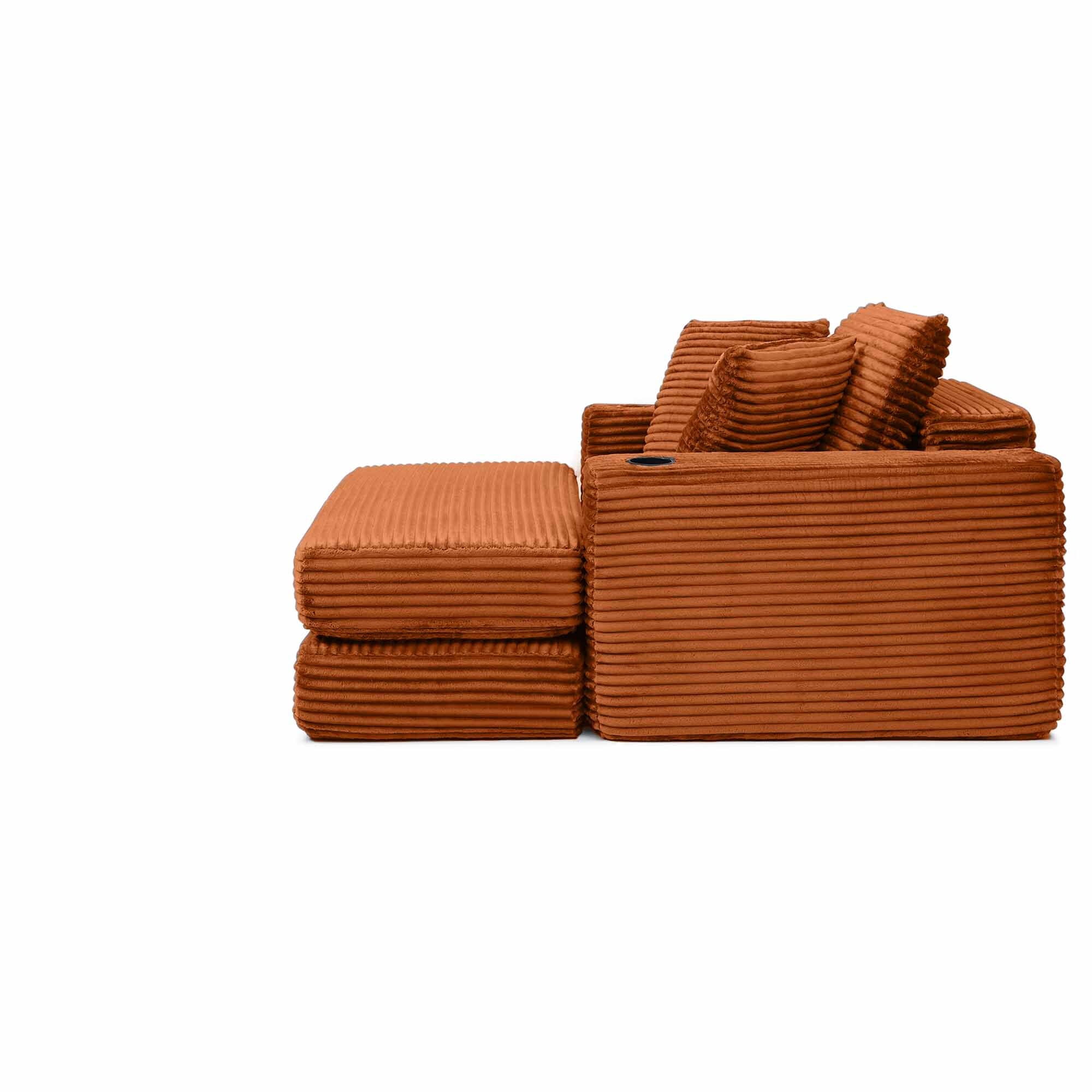 Lunale Boneless Chaise Lounge Chair with Ottoman, 52" Oversized 3-in-1 Convertible Sofa Chair for Living Room, Orange Corduroy