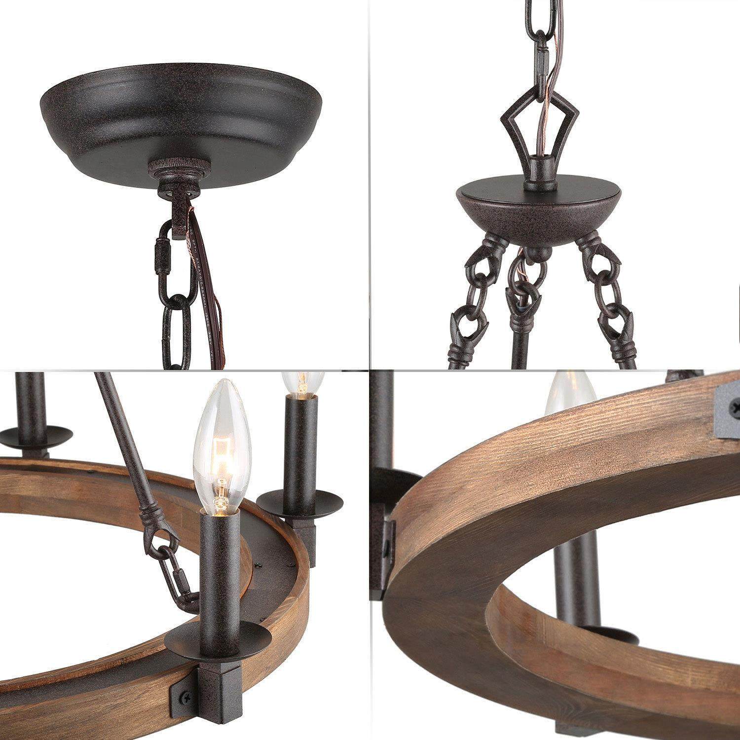LNC 6-Light Distressed Brown and Bronze Wagon Wheel Farmhouse Chandelier