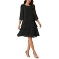thumbnail image 2 of INSPIRE CHIC Women's Chiffon Dress Ruffle Tiered Flowy 3/4 Sleeve A-Line Knee Length Dress XL Black, 2 of 5