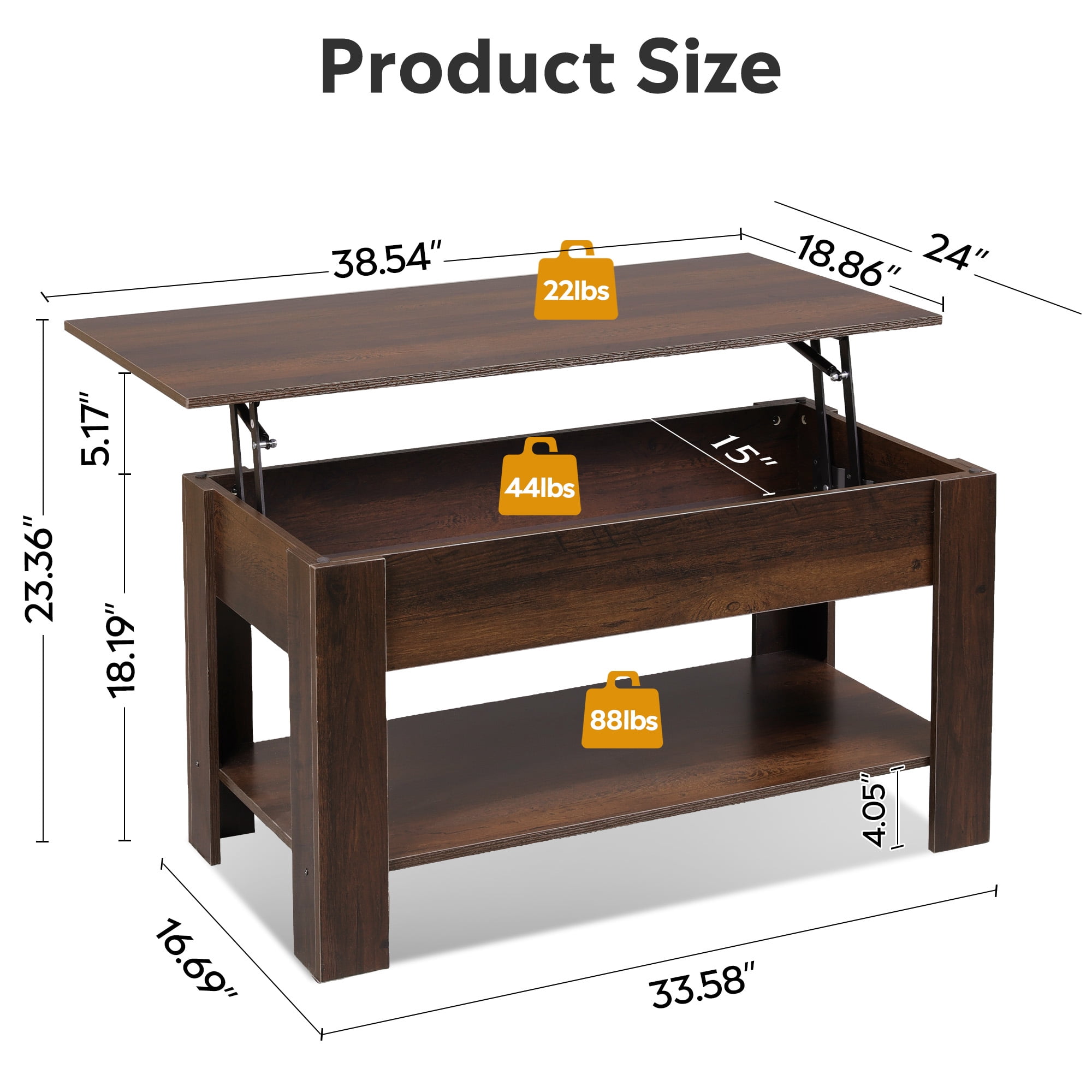GALAXHERO 39" Lift Top Coffee Table with Storage Shelf & Hidden Compartment and Lifting Top for Home Living Room Office and Reception Room Espresso