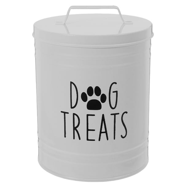 Recipiente hermético para comida de perro con tapa para encimera de cocina, tarro metálico para golosinas de perro, contenedor de comida seca de hierro para cachorros, para dueños de mascotas.