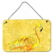 Carolines Treasures 8872DS812 Flamingo on Yellow Wall or Door Hanging Prints 8x12 multicolor
