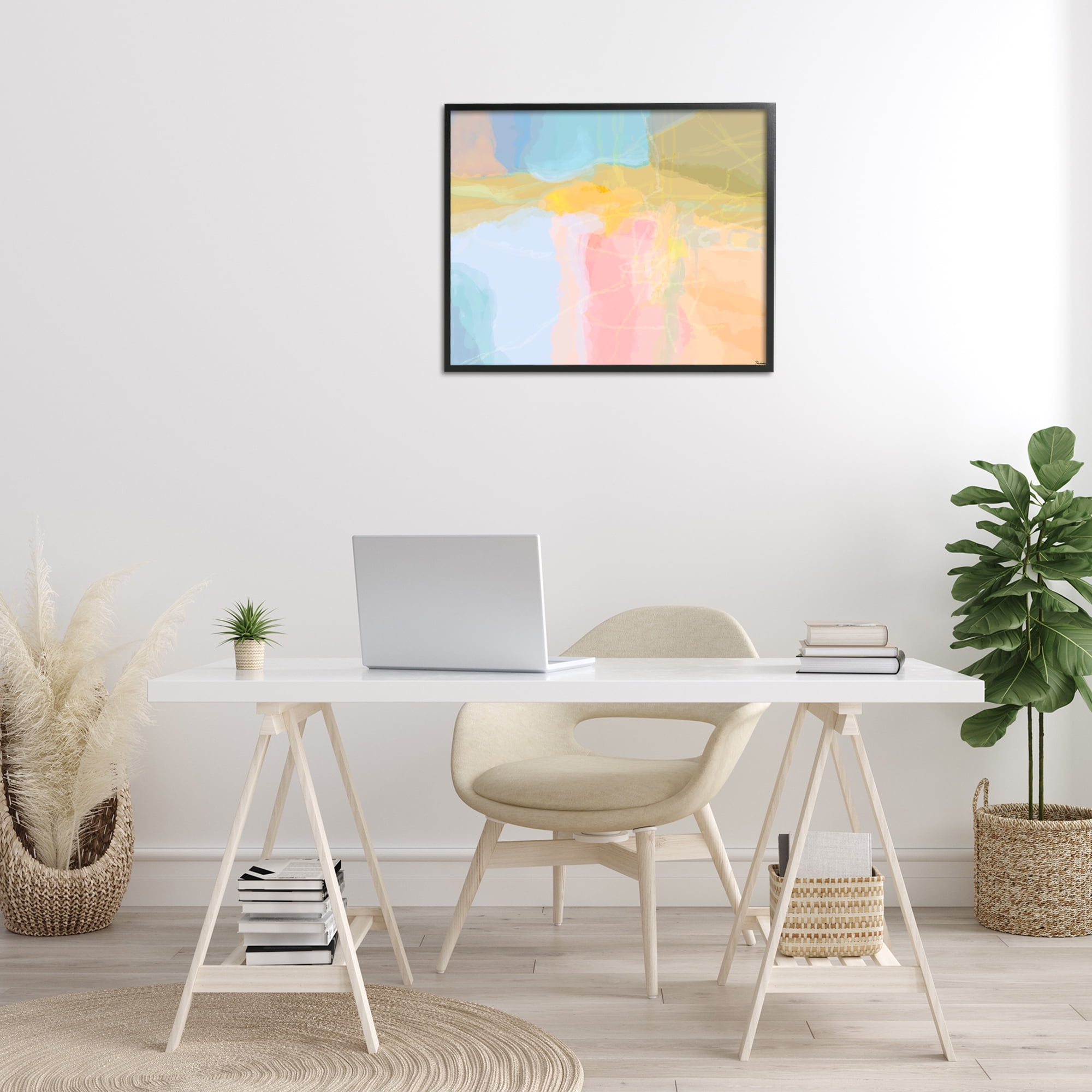 Stupell Industries Pastel Collaged Pattern Abstract Painting Black Framed Art Print Wall Art, 30 x 24