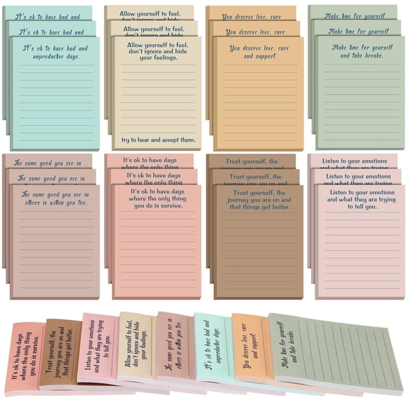 HonestMatter Inspirational Sticky Notes, 8 Pack Mental Health Positive Affirmations with Lines, Teacher Appreciation Notepads for Office Desk and Home Use, 50 Sheets per Pad