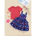 thumbnail image 2 of Nygoyerh Toddler Girls 4th of July Overall Skirts Sets Kids Solid Color Short Sleeve T-shirt with Stars Print Suspender Skirts 2Pcs Little Girls Sweet Summer Outfit 18M-6T, 2 of 9