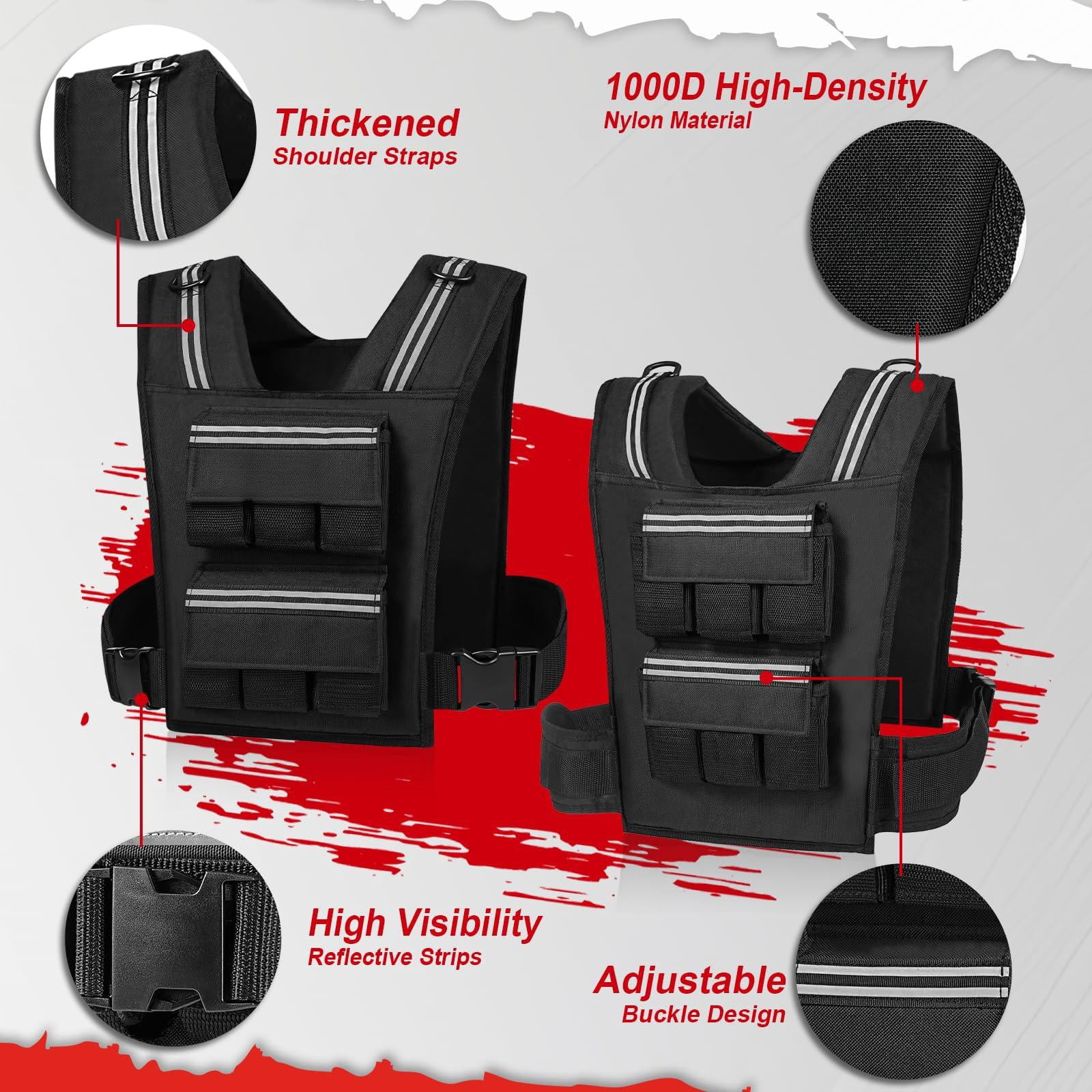 Black 30 LB Adjustable Weighted Vest for Strength Training, Running and Walking