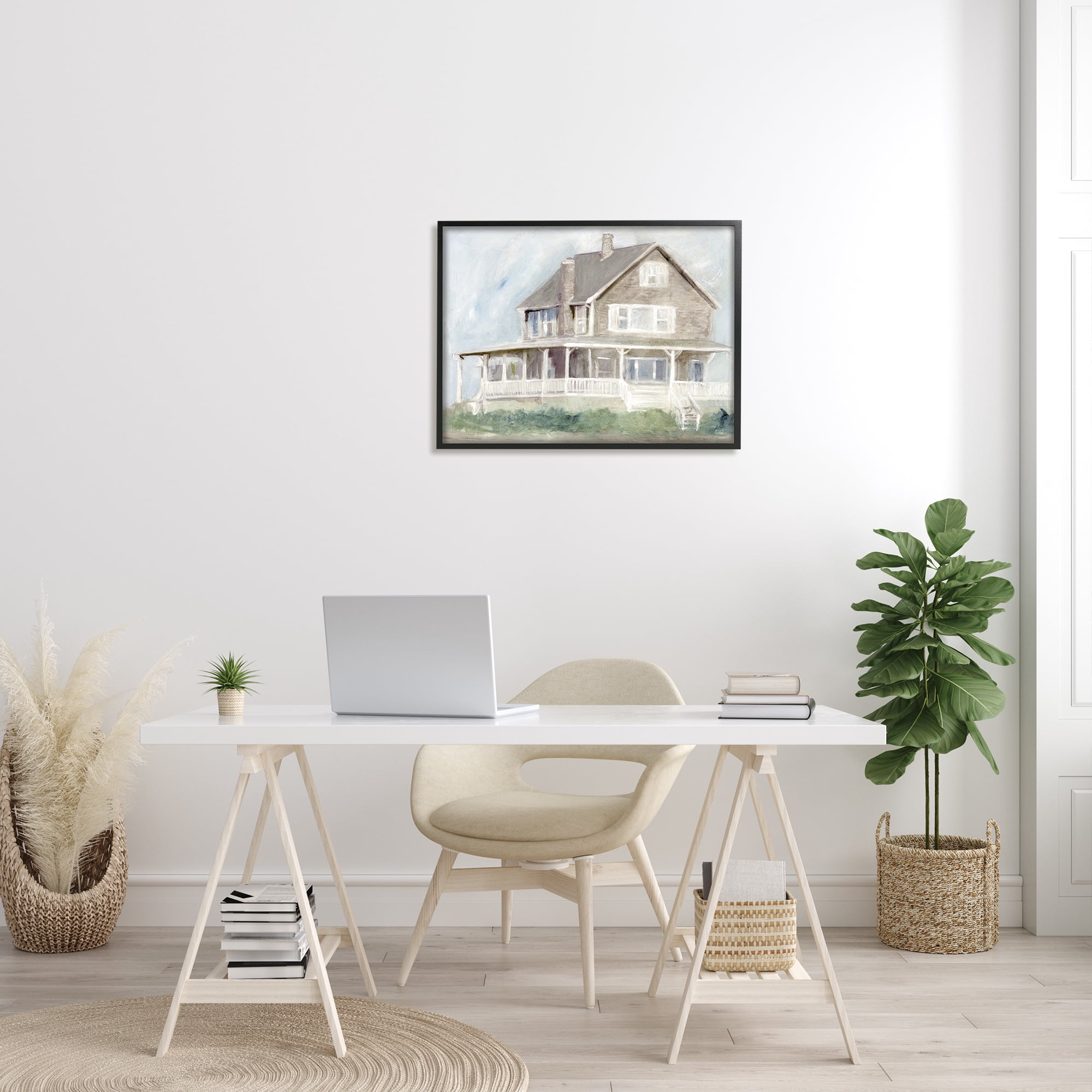 Stupell Cape House Porch View Landscape Painting Black Framed Art Print Wall Art