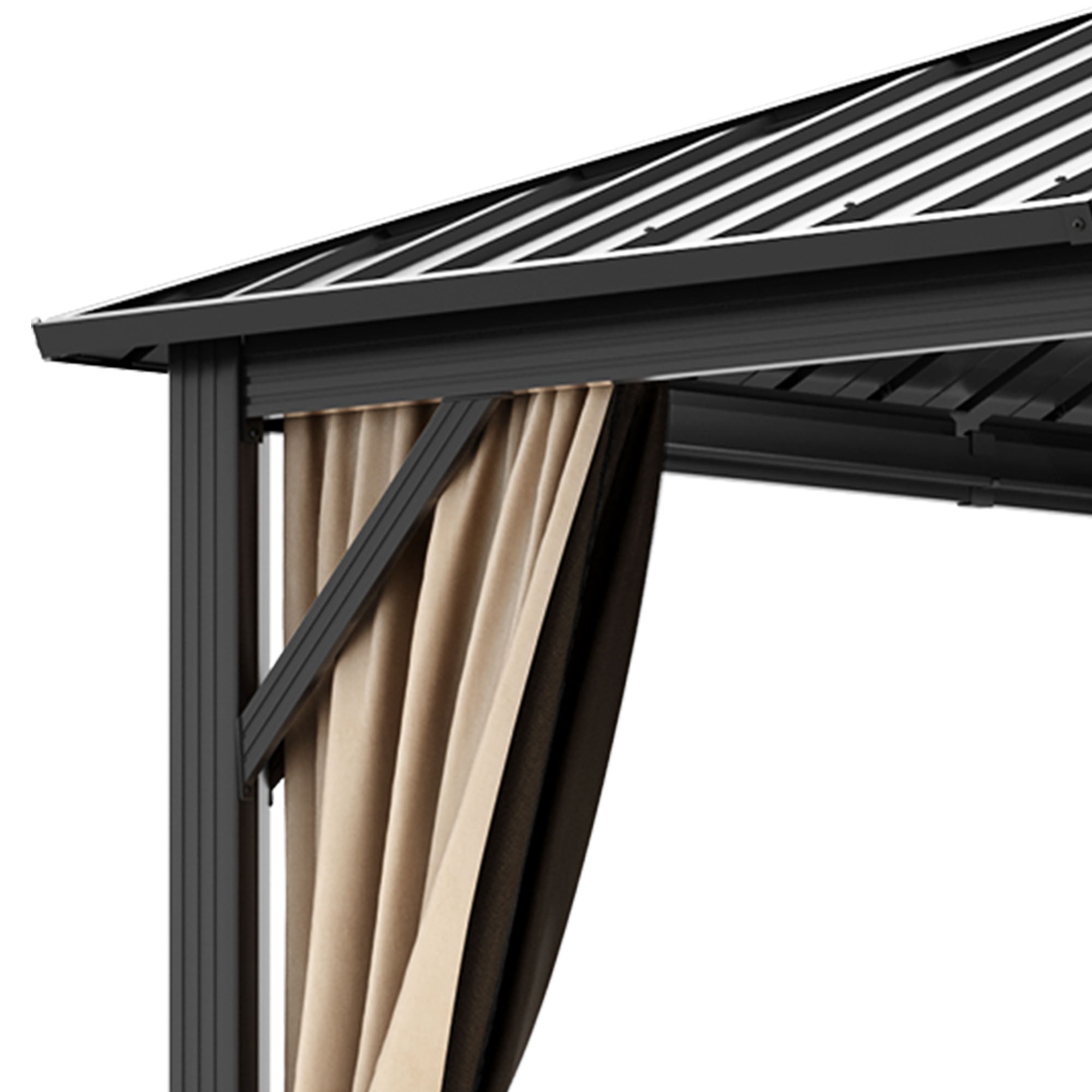 Dextrus 10x12ft Hardtop Gazebo with Nettings and Curtains, Heavy Duty Galvanized Steel Outdoor Vertical Stripes Roof for Patio, Backyard, Deck, Lawns, Brown