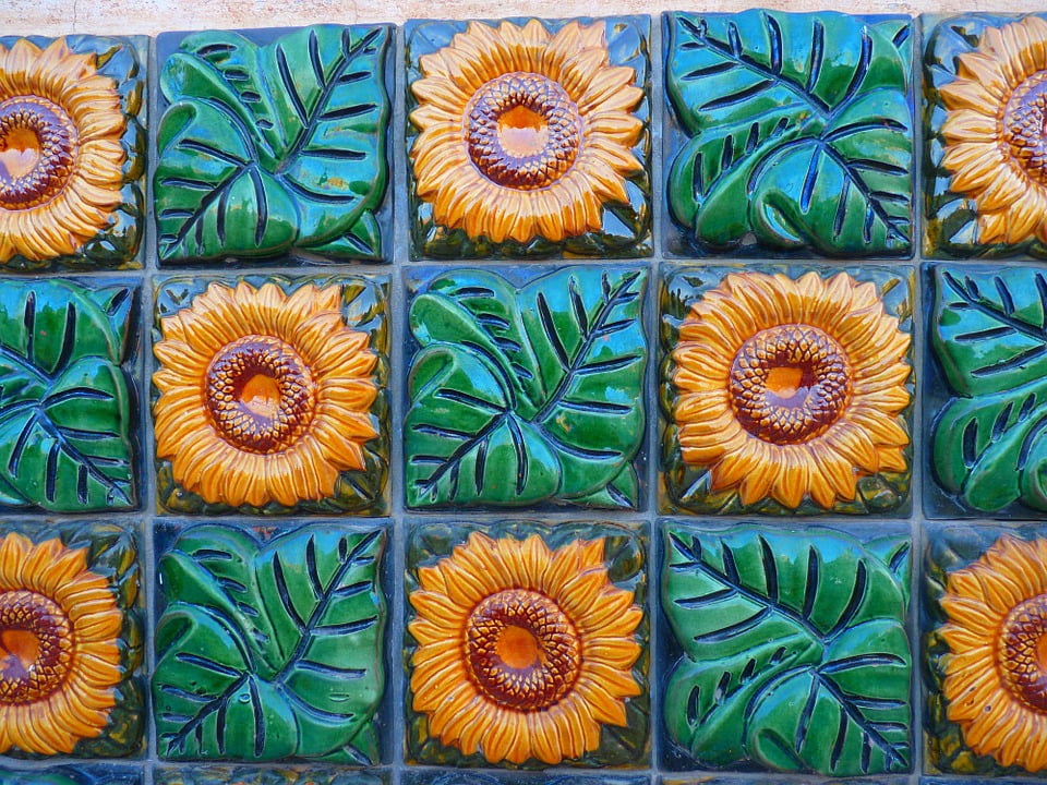 Framed Art for Your Wall Yellow Ceramic Tiles Green Tile Sunflower
