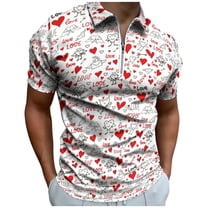 YUEHUA Mens Valentine's Day Polo Shirts Quick Dry Short Sleeve Heart Print Golf T Shirt Performance Moisture Wicking Casual Workout