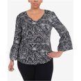 thumbnail image 1 of NY Collection Blusa de manga acampanada para mujer, gris, 1X, 1 of 1