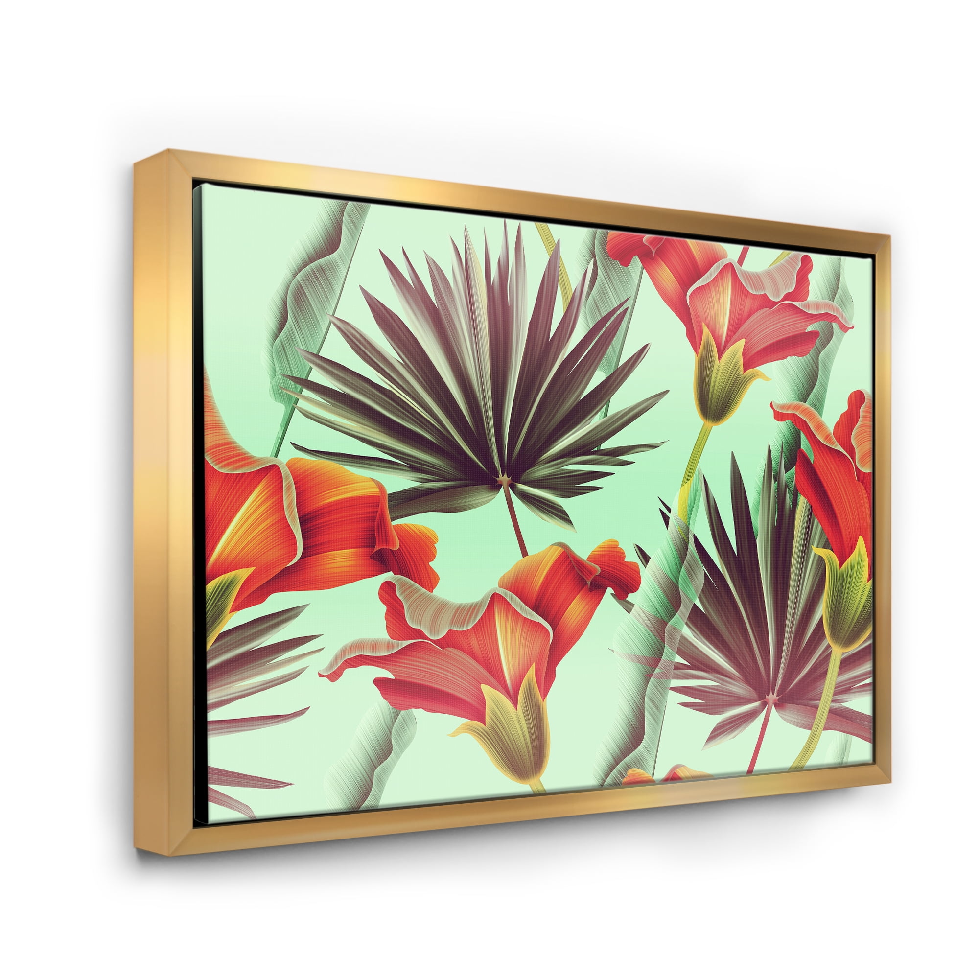 Designart 'VIntage Tropical Flowers VII' Traditional Framed Canvas Wall Art Print