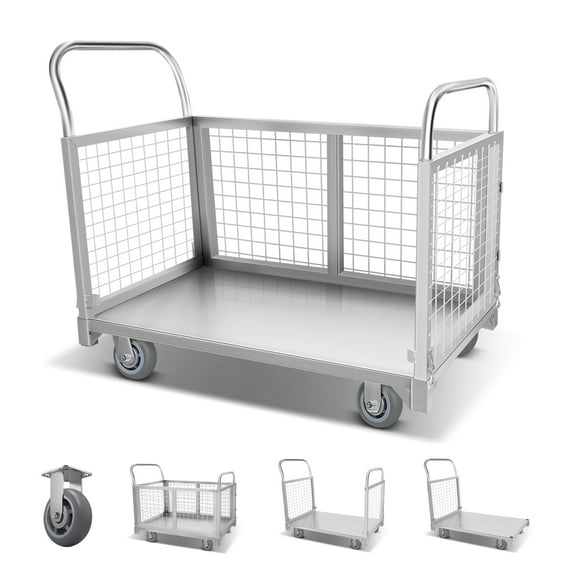 Platform Truck Cart with Cage, 40.1" L X 23.2" W X 19.6" H, 2200 LBS Load Capacity, Hand Truck with 4 Universal Wheels, Alloy Steel Push Cart for Garage, Workshop, Factory, Construction Site