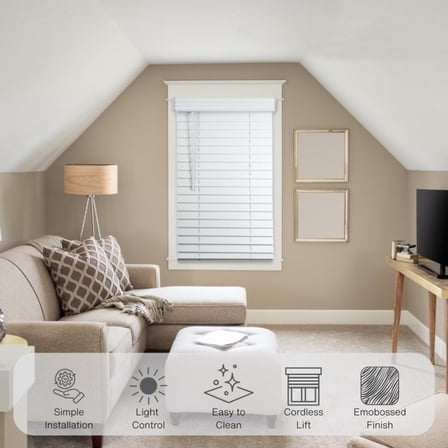 2 Inch Faux Wood Blind, 34" Wide x 60" Long, Window Blinds, Blinds & Shades, Blinds for Indoor Windows, Embossed, Bright White