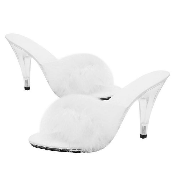 White High Heels Shoes Plush Transparent Sandals for Women Use 1Pair